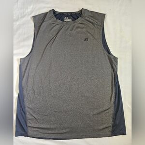 Russell Training Fit Mens Gray & Blue Sleeveless Dripower360 Workout Shirt Sz XL